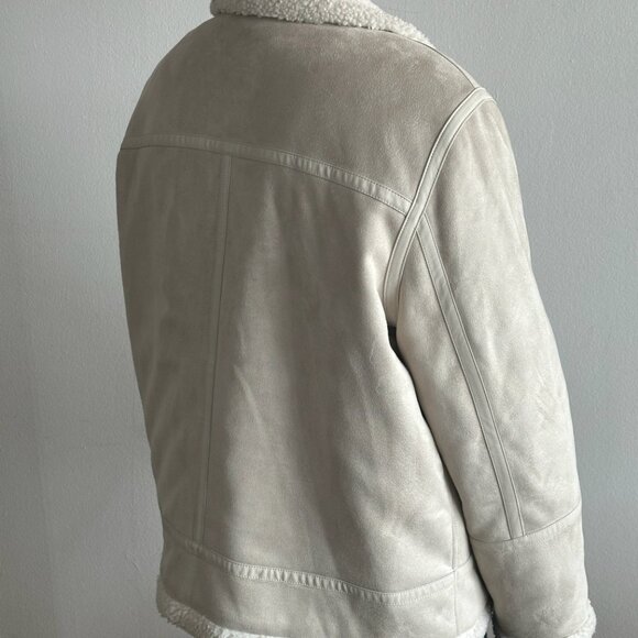 Calvin Klein Faux Shearling Aviator Jacket – Beige, Size XL - Picture 3 of 6